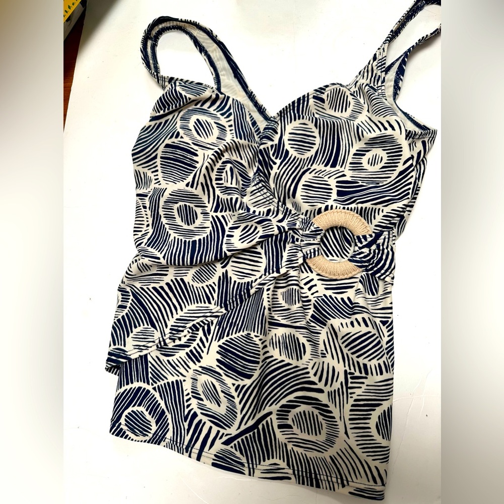 NWOT CHRISTINA BLUE BUST ENHANCER WRAP TANKINI TOP SWIMWEAR BATHING SUIT 10 D